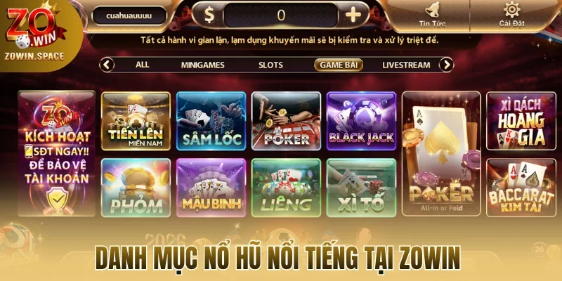 Danh mục nổ hũ nổi tiếng tại Zowin 