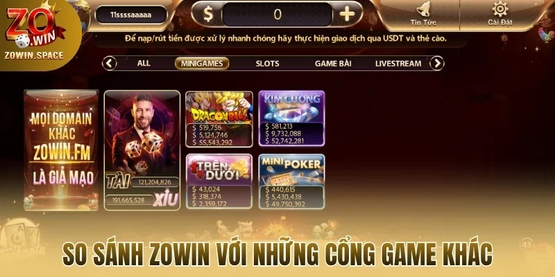  So sánh Zowin với những cổng game khác